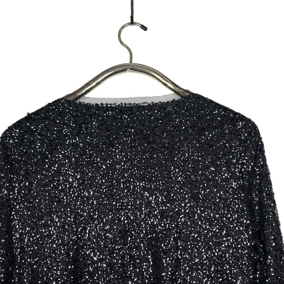 J. CREW 32910 BLACK SEQUIN OPEN FRONT PARTY HOLIDAY DRESS CARDIGAN SWEATER - Picture 7 of 13